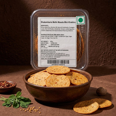 Shakambaris Methi Masala Mini Khakhra – 200 g Plastic Can