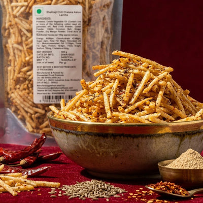 Shekhaji Chilli Chatka Aloo Lachha – 150 g Pouch